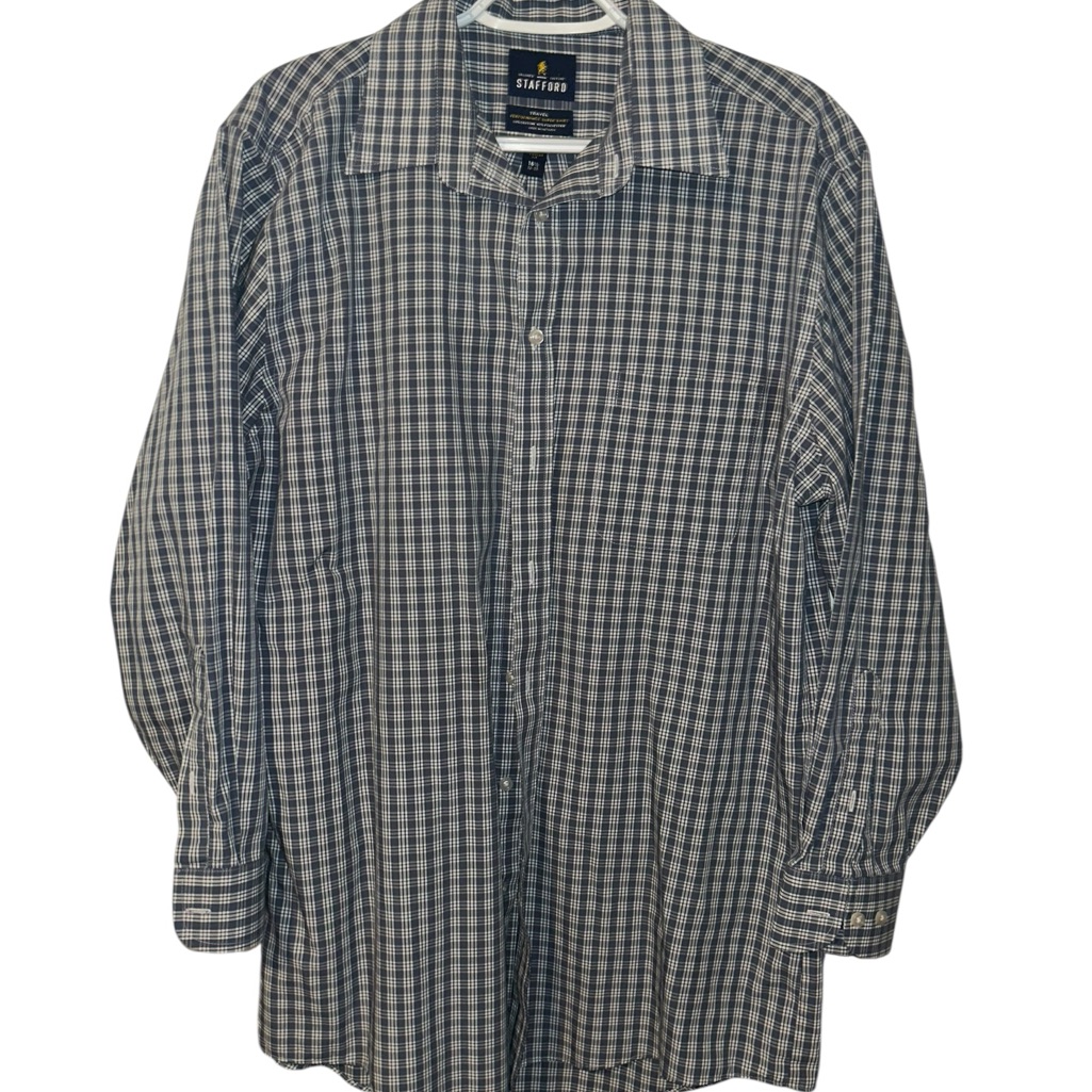 Stafford Men's Navy And White Plaid Shirt Size 16 1/2 And